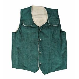 Vintage Lined Blue Vest Mens Medium 1970s Retro Faux Fur Lined Handmade Unisex